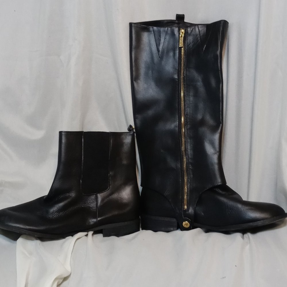 2-IN-1 BIKER BOOTS BY IMAN!!!! BLACK LEATHER SZ. 9